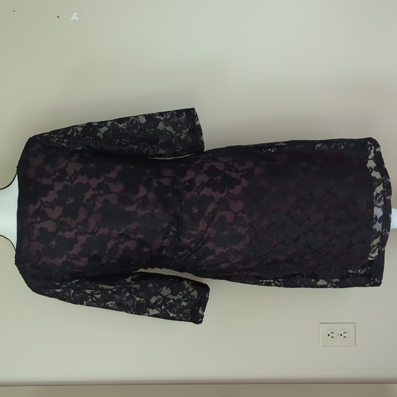 Coldwater Creek Lace Floral Cowl Neck Ruched Formal Dress 8 Black Brown - Picture 10 of 16